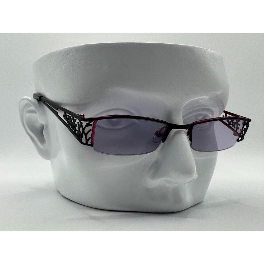 Vintage Y2K Eyeglasses | NOS | Ornate Decorated Narrow Style | Black & Fuchsia